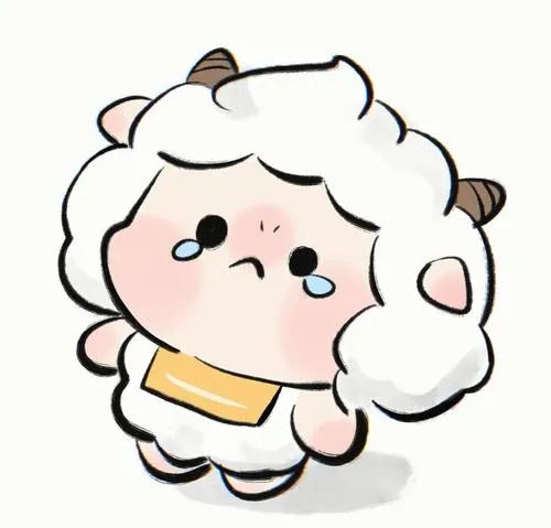 Cừu con quàng khăn vàng, mặt phụng phịu, lông xốp, nhìn vừa cưng vừa tội.