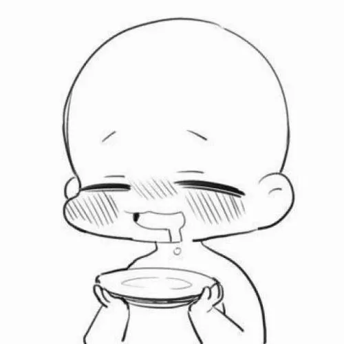 Chibi húp bát nóng, mắt lim dim, má ửng, nét tối giản mà rất có mood.