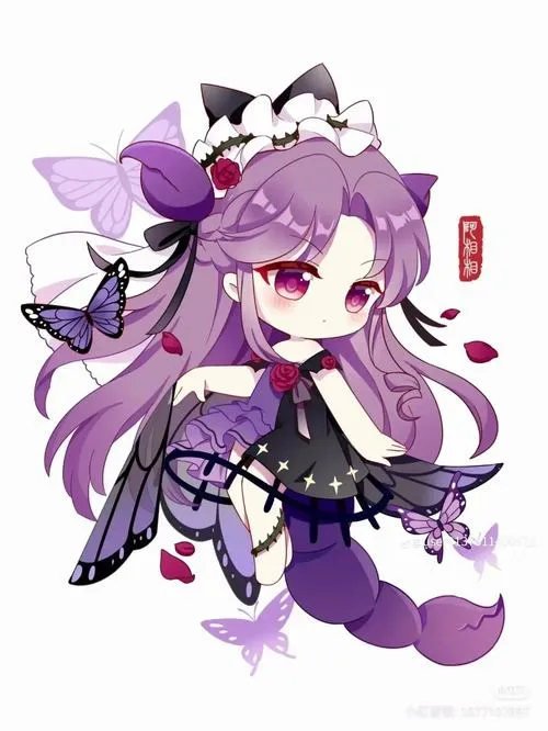 Tranh chibi tím kết hợp phụ kiện độc đáo, mang hơi hướng fantasy dễ thương