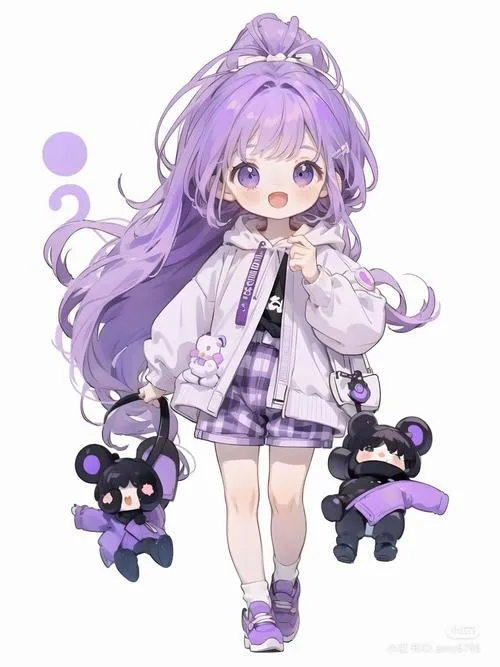 Hình chibi gam tím pastel, tạo hình năng động nhưng vẫn giữ nét mềm mại