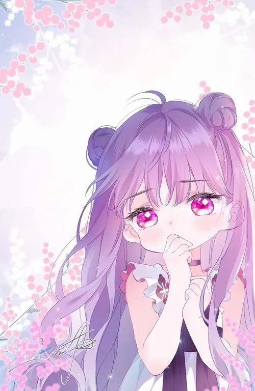 Hình chibi màu tím hồng với biểu cảm ngại ngùng, mang nét dễ thương rất riêng