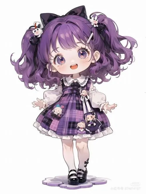 Hình avatar chibi màu tím mái tóc glow tím quanh tóc cực xinh