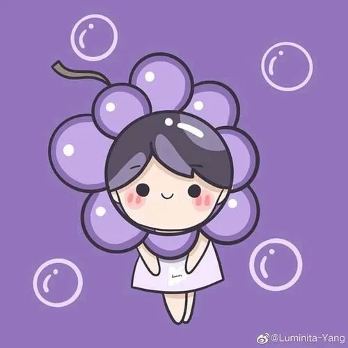 Ảnh nhân vật chibi cầm đạo cụ nhỏ dưới nền ảnh tím pastel