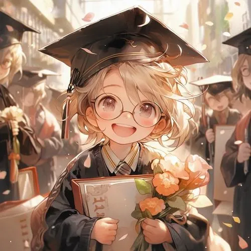 70 Hình Chibi Tốt Nghiệp cho Nam/Nữ phong cách áo cử nhân mũ vuông nền trường cực xịn