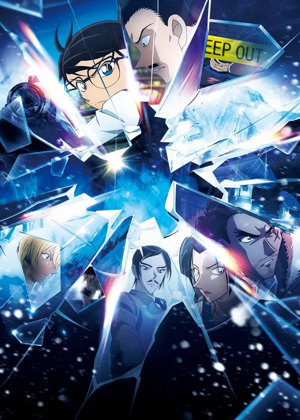 Conan giữa tia sáng xanh, Amuro Toru và dàn nhân vật vây quanh, không khí điều tra dồn dập