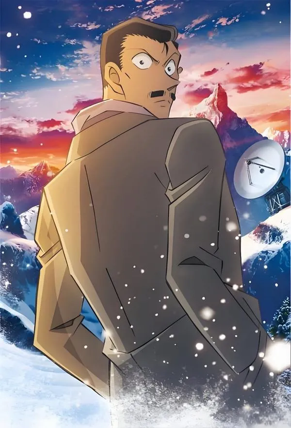 Kogoro quay lưng trước núi tuyết, bóng tối đổ dài, không khí hồi tưởng bám chặt