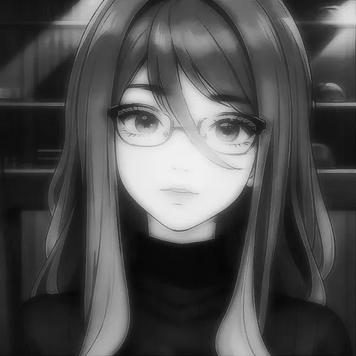 Nhân vật nữ anime trắng đen với nền ảnh tối giản