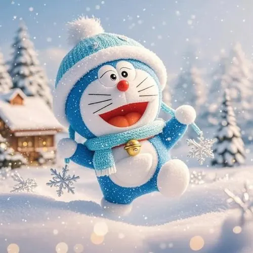 Gương mặt Doremon tông xanh dương nổi bật trên nền trơn