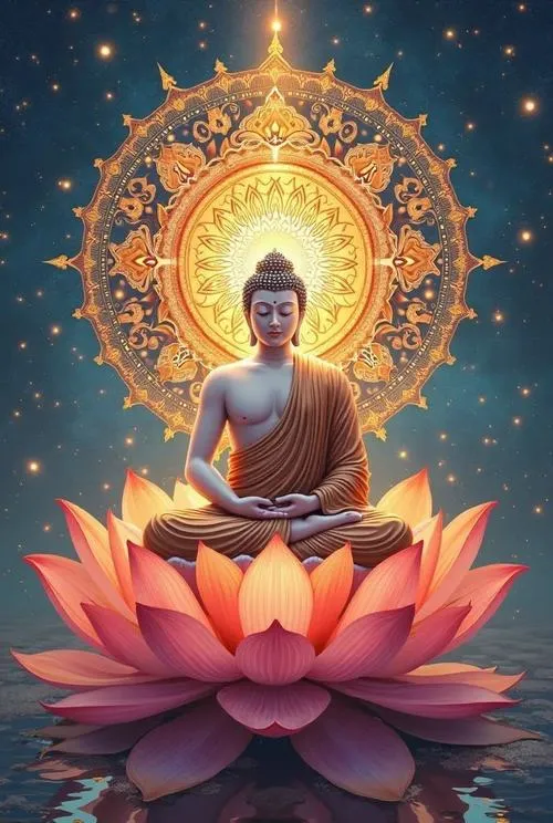 Ngắm hình Phật Thích Ca với hào quang rực nhẹ và sắc vàng ấm