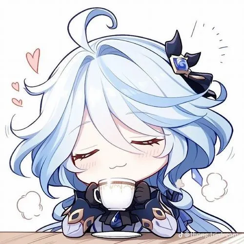 Ảnh chibi Furina ngầu nhẹ, biểu cảm tinh nghịch, nền tối giản, nhận diện rõ ngay lập tức.