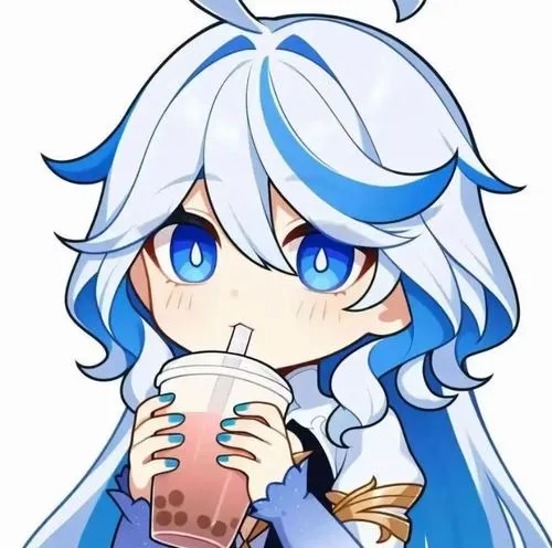 Minh hoạ Furina đáng yêu tô phẳng mềm mại, bóng đổ nhẹ, bố cục trung tâm rất dễ nhìn.