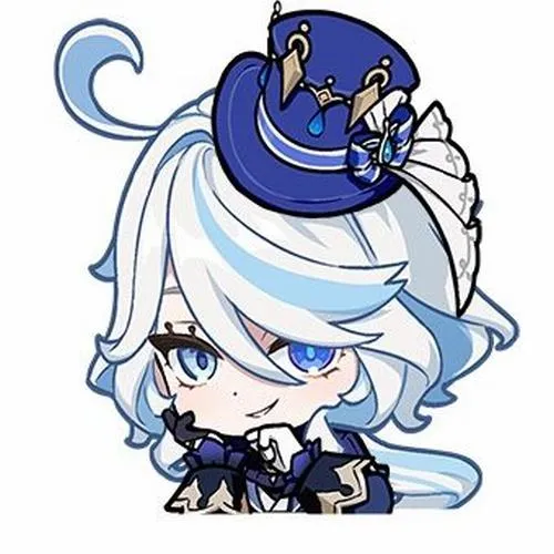 Tranh Furina tí hon tạo dáng nhí nhảnh, phụ kiện nơ nổi bật, hợp làm avatar mỗi ngày.