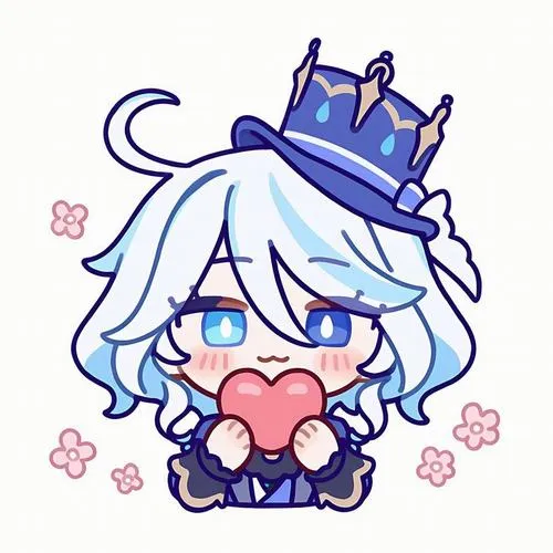 Tranh Furina tí hon tạo dáng tay cute, phụ kiện nơ rõ, nét mượt, cảm giác thân thiện.