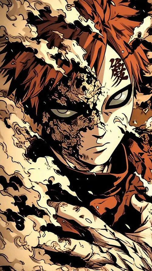 Fanart Gaara điều khiển cát xoáy quanh tay, cảm giác phòng thủ tuyệt đối và cô độc.