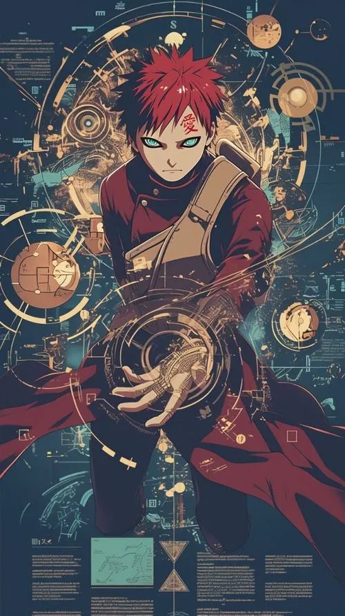 Tranh Gaara từ phản diện đến đồng minh, nét mặt điềm tĩnh, cát dịu hơn theo thời gian.