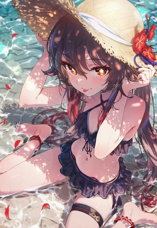 Gái xinh anime ánh nhìn cuốn hút nắng hè