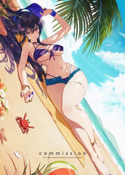 Anime girl mặc bikini da mịn dưới ánh sáng dịu