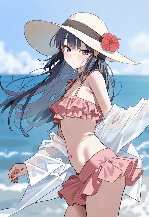 Gái xinh anime trong phong cách beach anime nghệ thuật