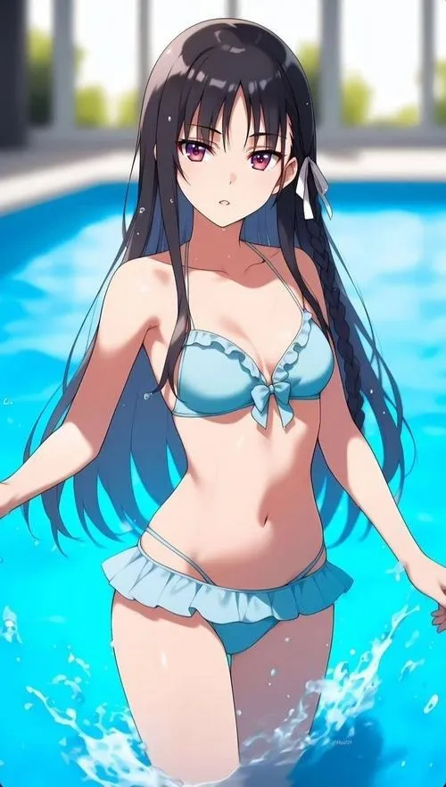 Anime girl mặc bikini trong ảnh minh họa 2D đẹp