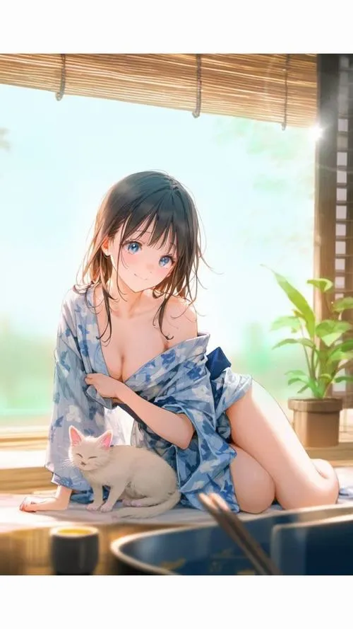 Anime girl mặc bikini trong phong cách mùa hè đẹp