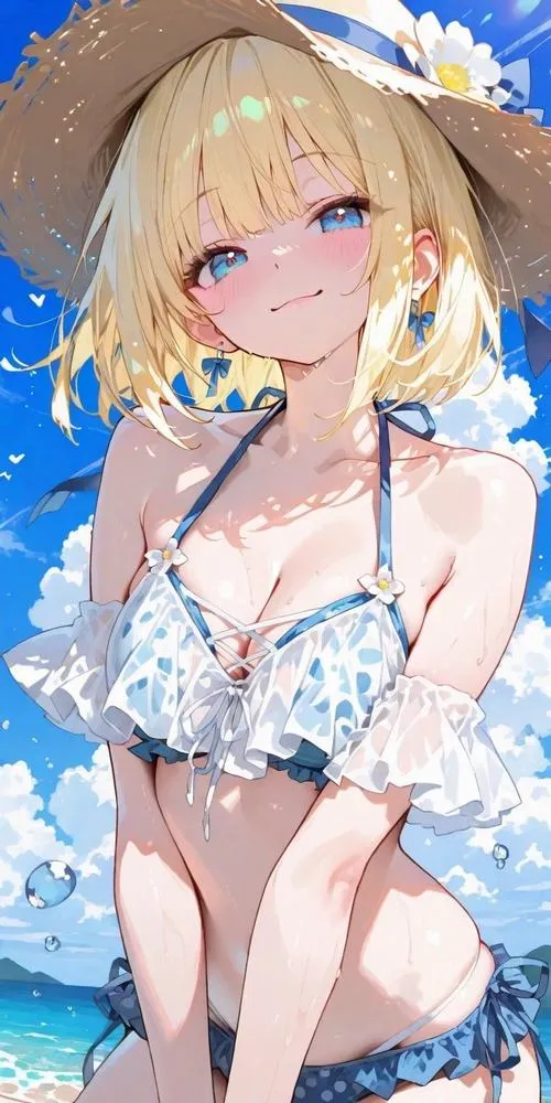 Gái xinh anime diện bikini dưới nắng hè biển