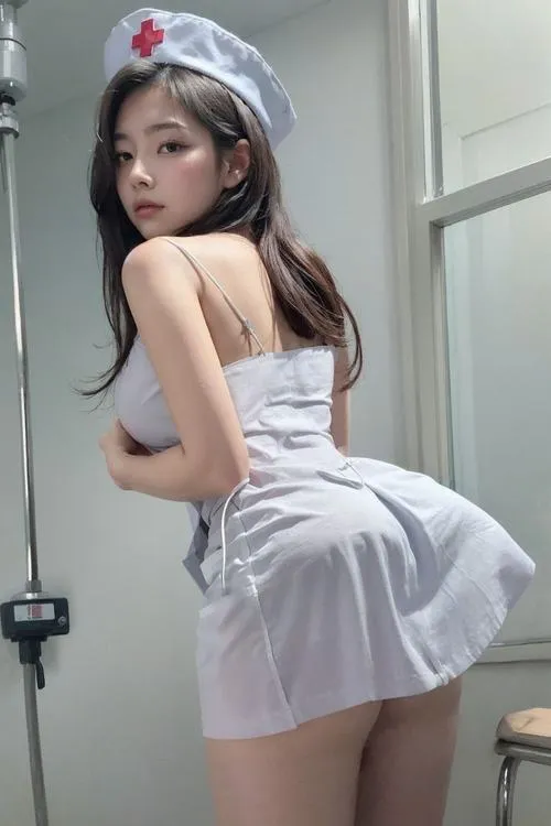 Điểm nhấn mũ y tá kết hợp ánh mắt ngây thơ cuốn hút