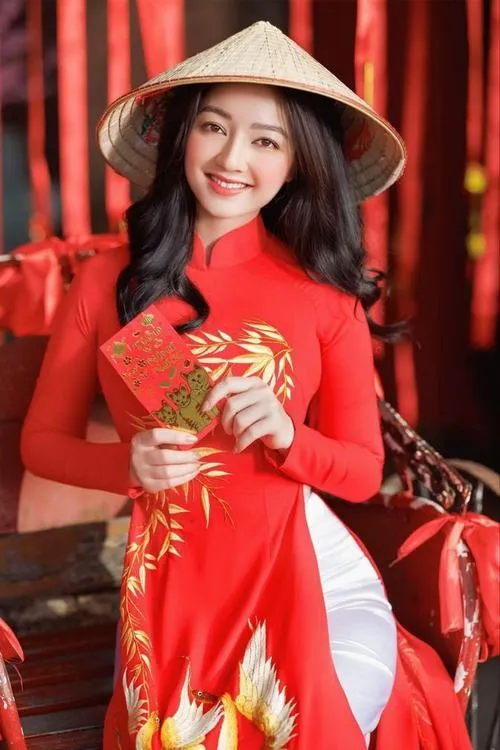 Hot girl mặc áo dài Tết giữa không khí xuân về