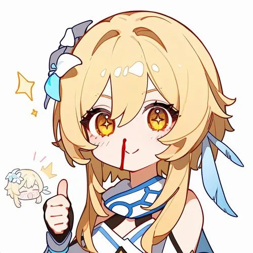 Ảnh Lumine chibi giơ ngón cái, má hồng nhẹ, màu trong, hợp làm avatar dễ thương.