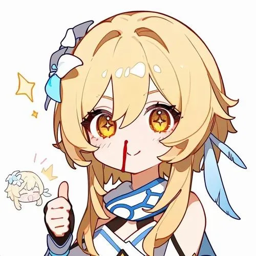 Ảnh Lumine chibi giơ ngón cái, tông vàng sáng, nền tối giản, hợp avatar hằng ngày.