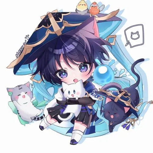 Ảnh Mona chibi đội mũ pháp sư, mắt to, tông xanh huyền, hợp avatar ngầu.