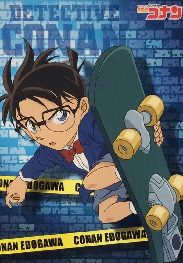 Ảnh bìa Kudo Shinichi dạng trẻ con cầm ván trượt, tông xanh vàng, vibe ngầu kiểu đường phố