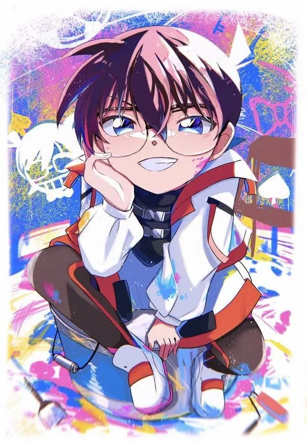 Ảnh fanart Conan chibi rực màu, hiệu ứng ánh sáng dày, hợp đặt avatar vui mà vẫn chất