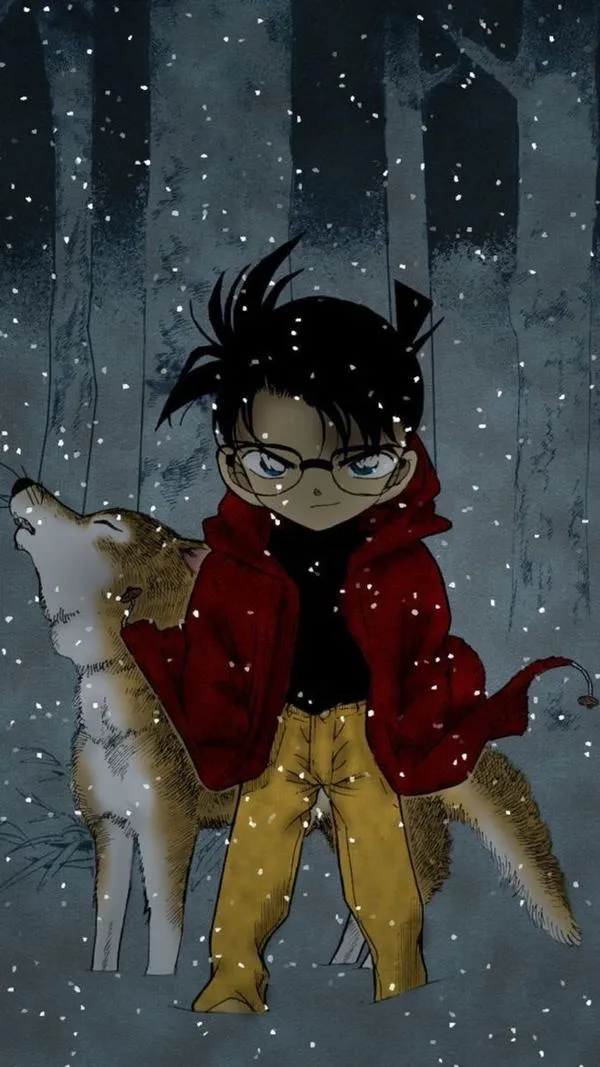 Ảnh fanart Edogawa mặc áo khoác vàng, đứng một mình, nét lạnh rõ ở ánh mắt và dáng tay