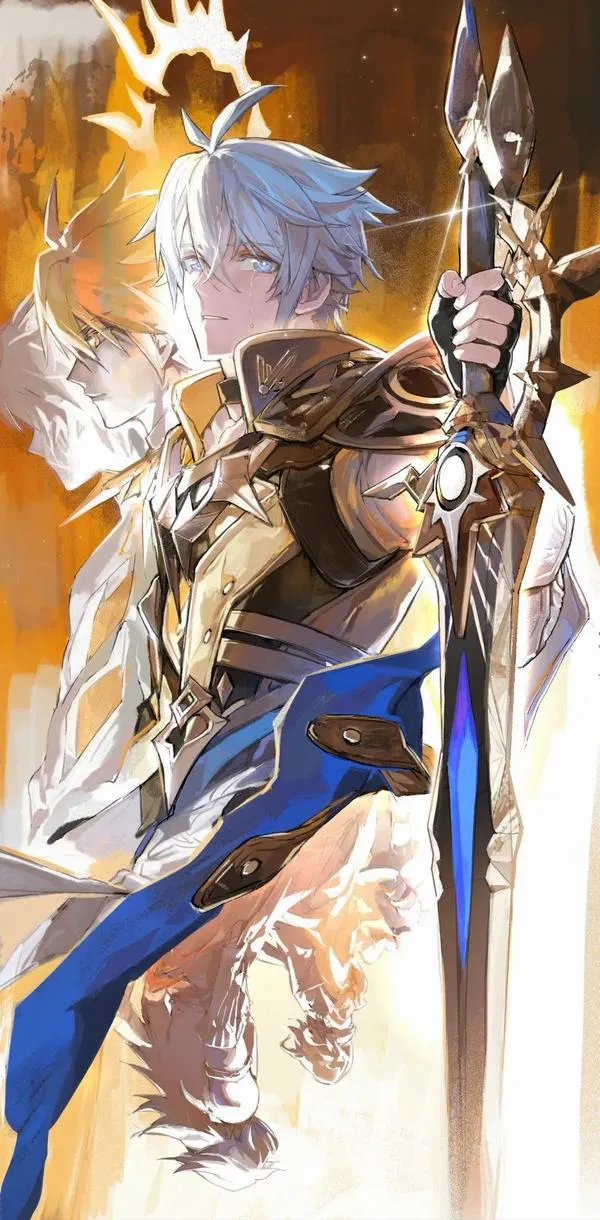 Hình nền Zhongli tông vàng trắng, ánh sáng mềm, cảm giác sang và tĩnh, hợp iphone nền sáng.