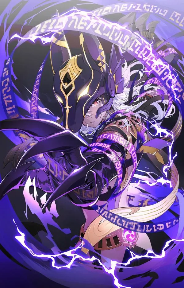 Ảnh 4K Keqing tím lôi, vòng năng lượng nổi, nền tối sang, hợp màn AMOLED dễ nhìn.