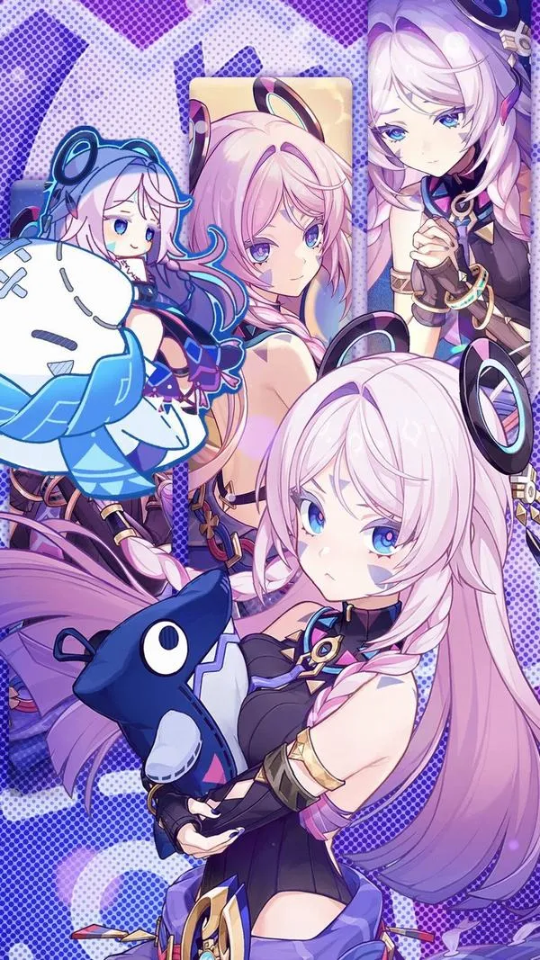 Ảnh fanart Paimon và Lumine màu pastel dễ thương, nền sáng thoáng, hợp màn hình khóa iphone.