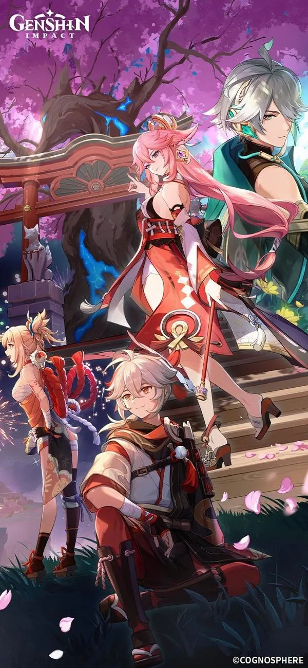 Ảnh bìa Arlecchino tông đỏ tím, bố cục tối sang, nhân vật nổi, widget đặt lên vẫn gọn.