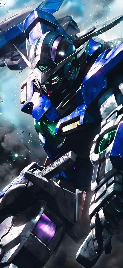 Hình nền Gundam Sandrock cầm song đao, thớ giáp nhám, viền sáng nhẹ, hợp màn hình sáng