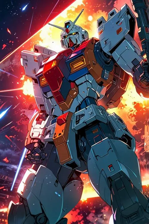 Hình nền Gundam Turn A, râu chữ V đặc trưng, nền hoàng hôn, phối màu ấm dễ chịu