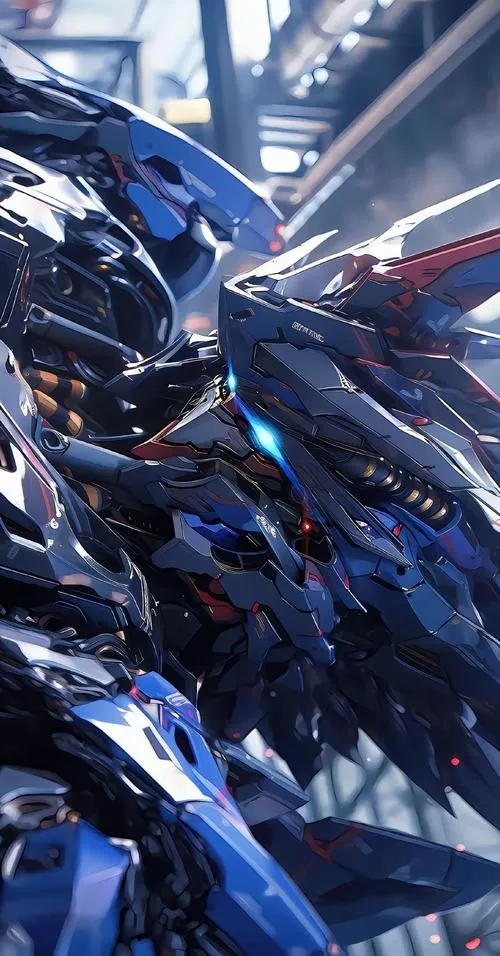 Ảnh nền Gundam G-Self, chi tiết cảm biến nhiều tầng, ánh sáng lấp lánh, bố cục dọc cân đối