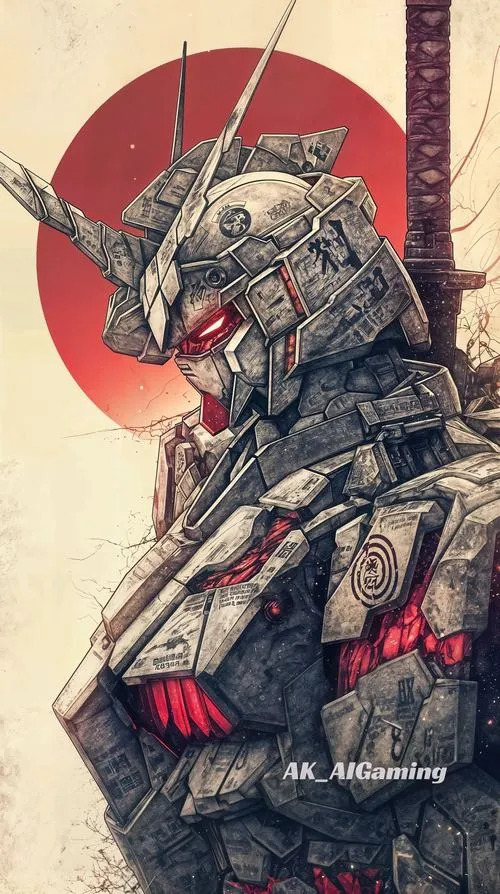 Hình nền Gundam cận đầu giáp đen trắng, V-Fin vàng, mắt đôi lạnh, panel line đậm rất chất