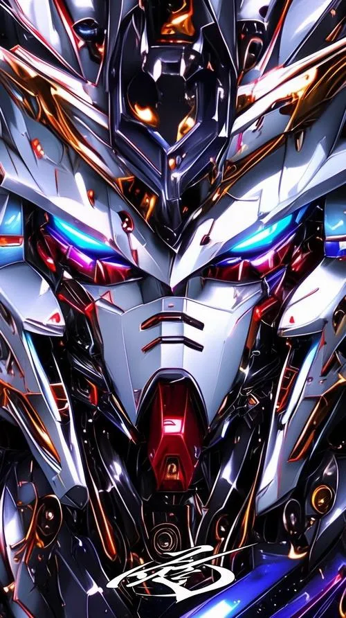 Ảnh nền robot kiểu Gundam bên nền tròn đỏ, nét bút thô, giáp xám, cảm giác cổ điển