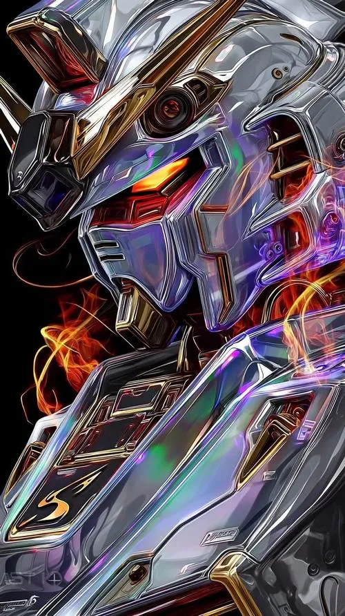 Ảnh nền mecha kiểu RX-78-2 cận mặt nạ, V-Fin nổi bật, ánh viền rực trên nền tối