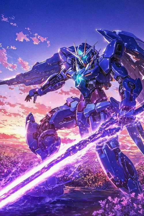 Hình nền Gundam cảnh không gian xanh, thruster lóe, chủ thể bay lao, cảm giác tốc độ mạnh