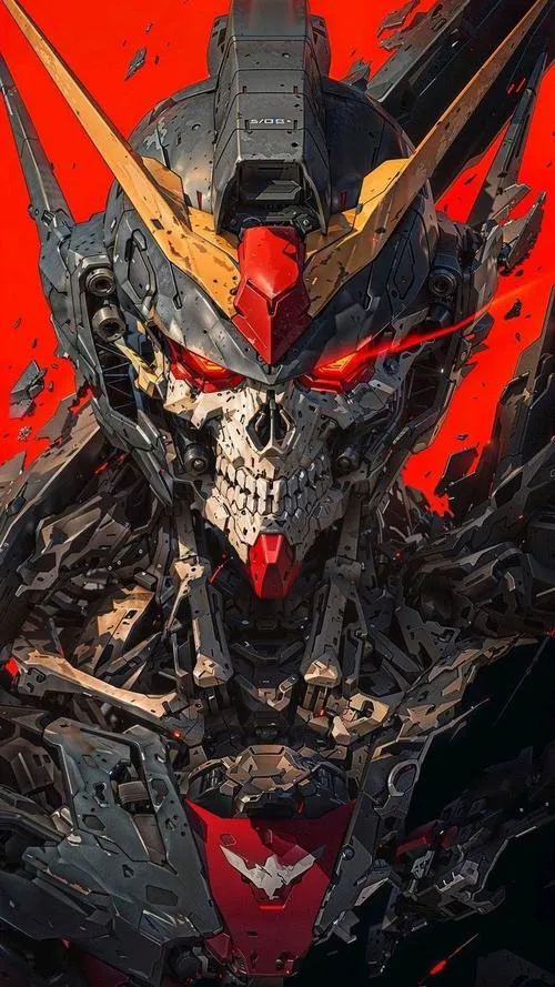 Hình nền Gundam dáng đứng trưng bày, giáp xám xanh, panel line rõ, hợp ai thích tối giản