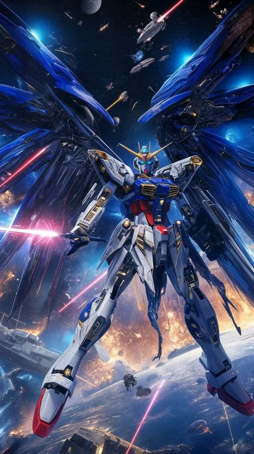 Hình nền Gundam cận đầu trắng xanh, V-Fin vàng, mặt nạ sạch, hợp làm avatar đẹp gọn