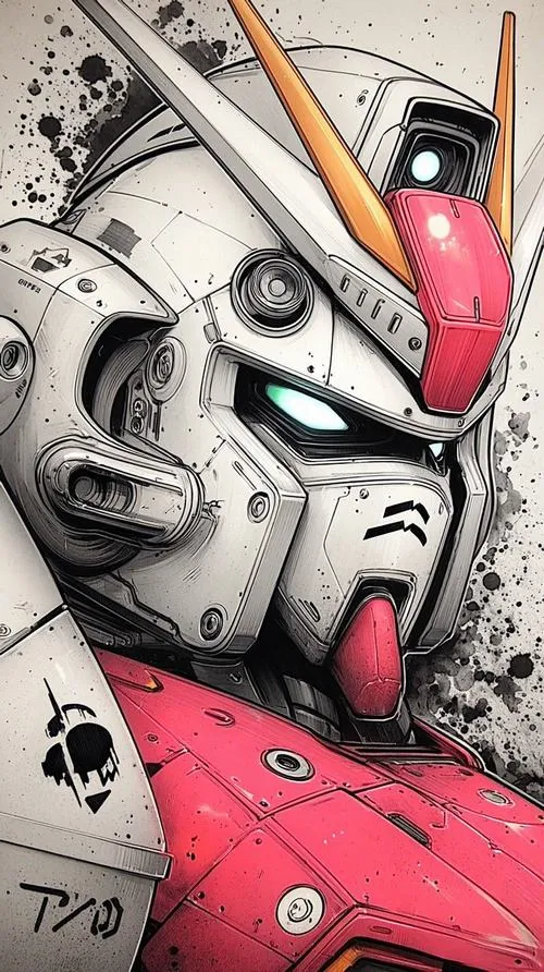 Hình nền Gundam bản phác đỏ đen, giáp cơ khí tua tủa, beam saber gợi sáng, bố cục dọc gọn