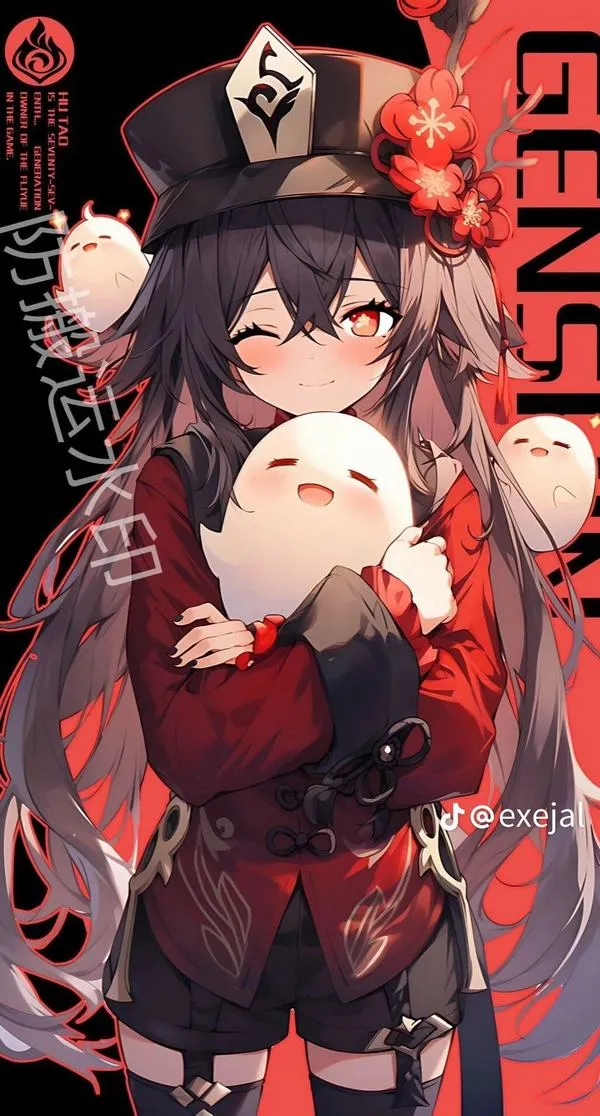 Hình nền Hu Tao Papilio Charontis, tông đỏ nâu ấm, nền tối sâu, khí chất trầm lắng.