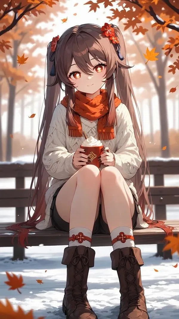 Hình nền ngầu Hu Tao trạng thái Bỉ Ngạn Vũ, tia sáng Pyro quấn quanh, nền tối tương phản.