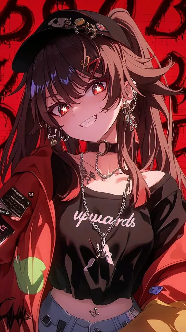 Ảnh nền anime Hu Tao tông đỏ nâu, vàng đồng trầm, ánh lửa nhẹ tạo cảm giác ấm áp.